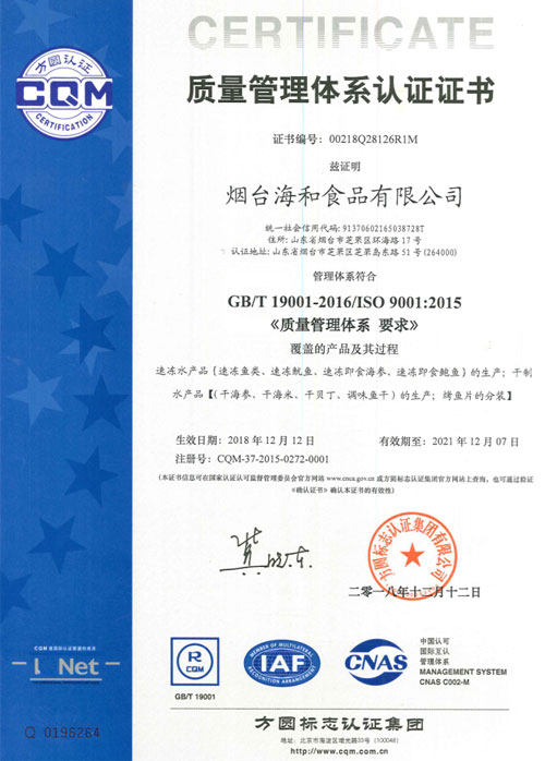 ISO9001中文證書